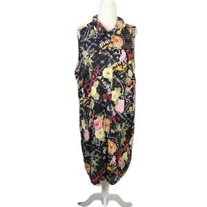 Vintage 90s Expressions black Hawaiian tropical floral shirt dress 24W